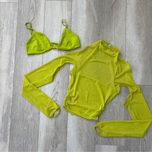 Oh Polly Set Bralette Mesh Cutout Top womens Green (size 0) festival sexy party